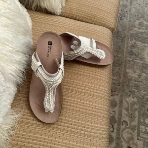 White Mountain Women's White Beaded Thong Sandals